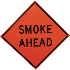 Signs Smoke Ahead Fold & Roll Sign (48" Non-Reflective Orange), Bone Safety
